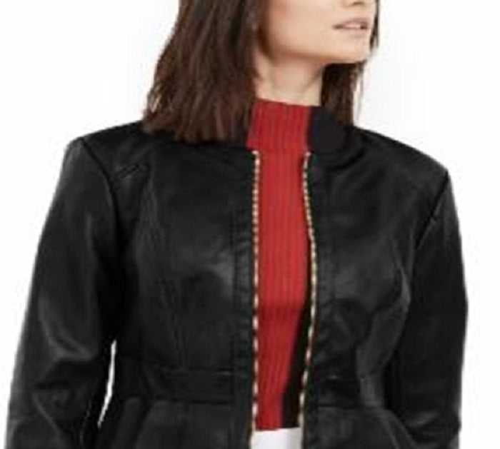 INC International Concepts Women's Faux Leather Peplum Jacket Black Size Medium
