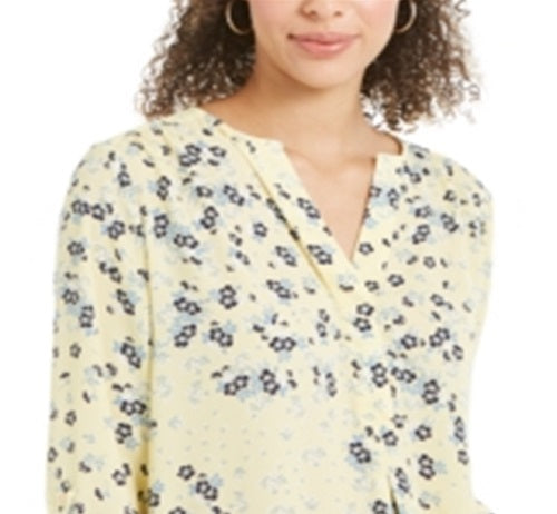 Charter Club Women's Maria Floral Print Blouse Yellow Size X-Small