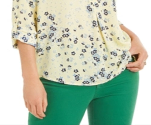 Charter Club Women's Maria Floral Print Blouse Yellow Size X-Small