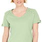 Karen Scott Women's Eyelet-Shoulder V-Neck Top Green Size XL