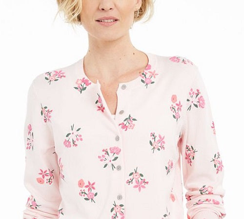 Karen Scott Women's Printed Button Front Cardigan Pink Size Petite S