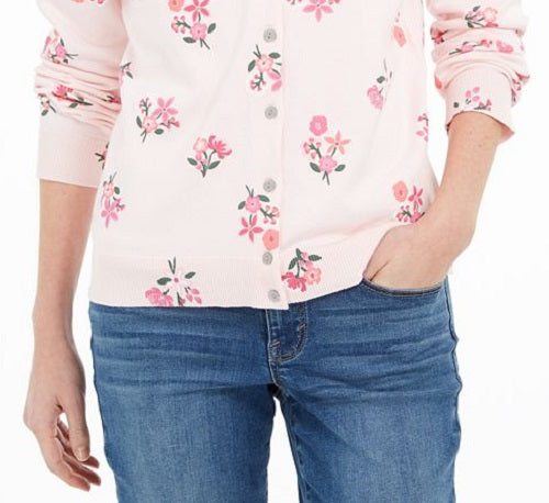 Karen Scott Women's Printed Button Front Cardigan Pink Size Petite S