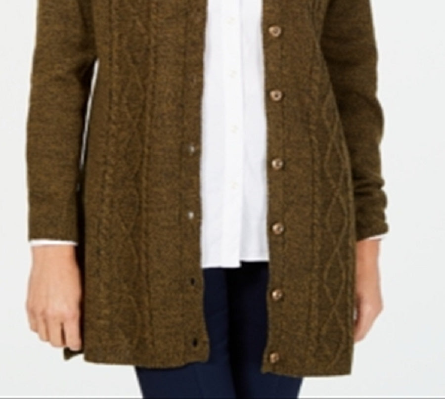 Karen Scott Women's Button Front Duster Cardigan Green Size Petite