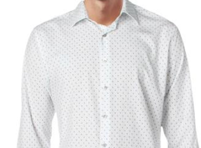 Alfani Men's Printed Wrinkle Resistant Button Down Shirt White Size S