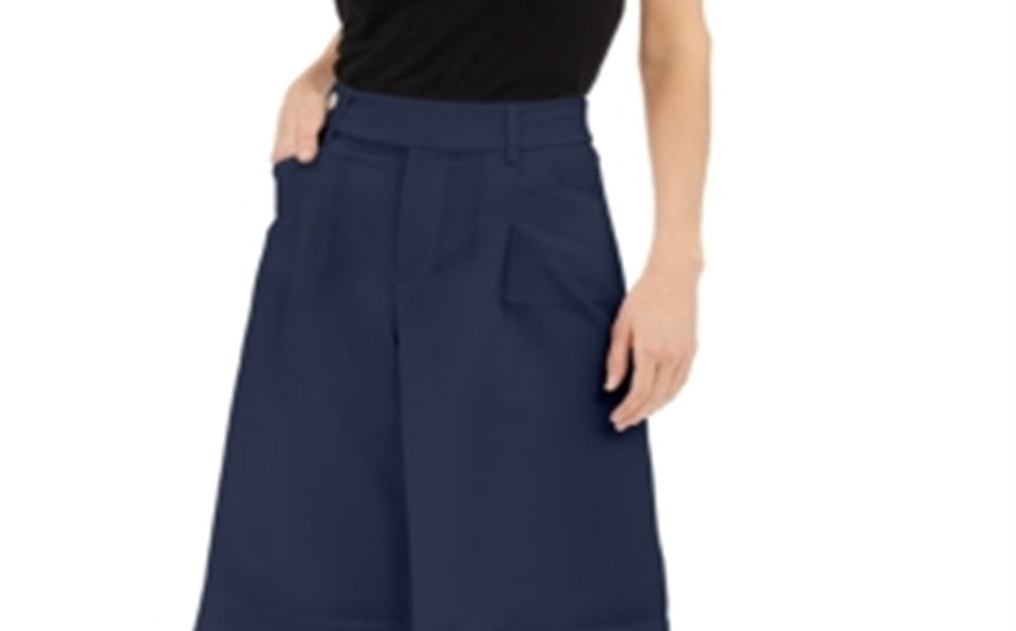 INC International Concepts Women's Pleat Front High Rise Wide Leg Pants Blue Size 6