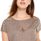 BCX Junior's Lattice Sleeve Top Brown Size Medium