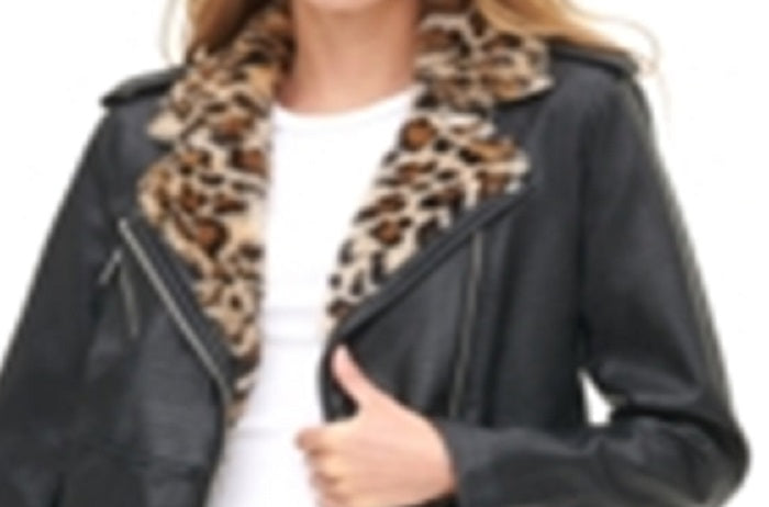 Levi's Women's Oversized Faux Leather Moto with Faux Fur Lined Lapels Jacket Black Size X-Large