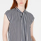 Bar III Women's Striped Tie Neck Top Brown Size S