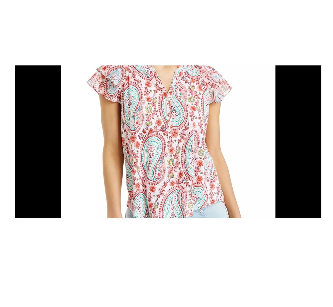 Style & Co Women's Printed Top  White Size XS