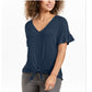 Style & Co Women's Flutter-Sleeve Tie-Front Top  Blue Size Small