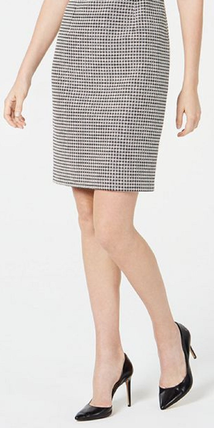Kasper Geo-Print Contrast-Trim Dress Grey Size 14