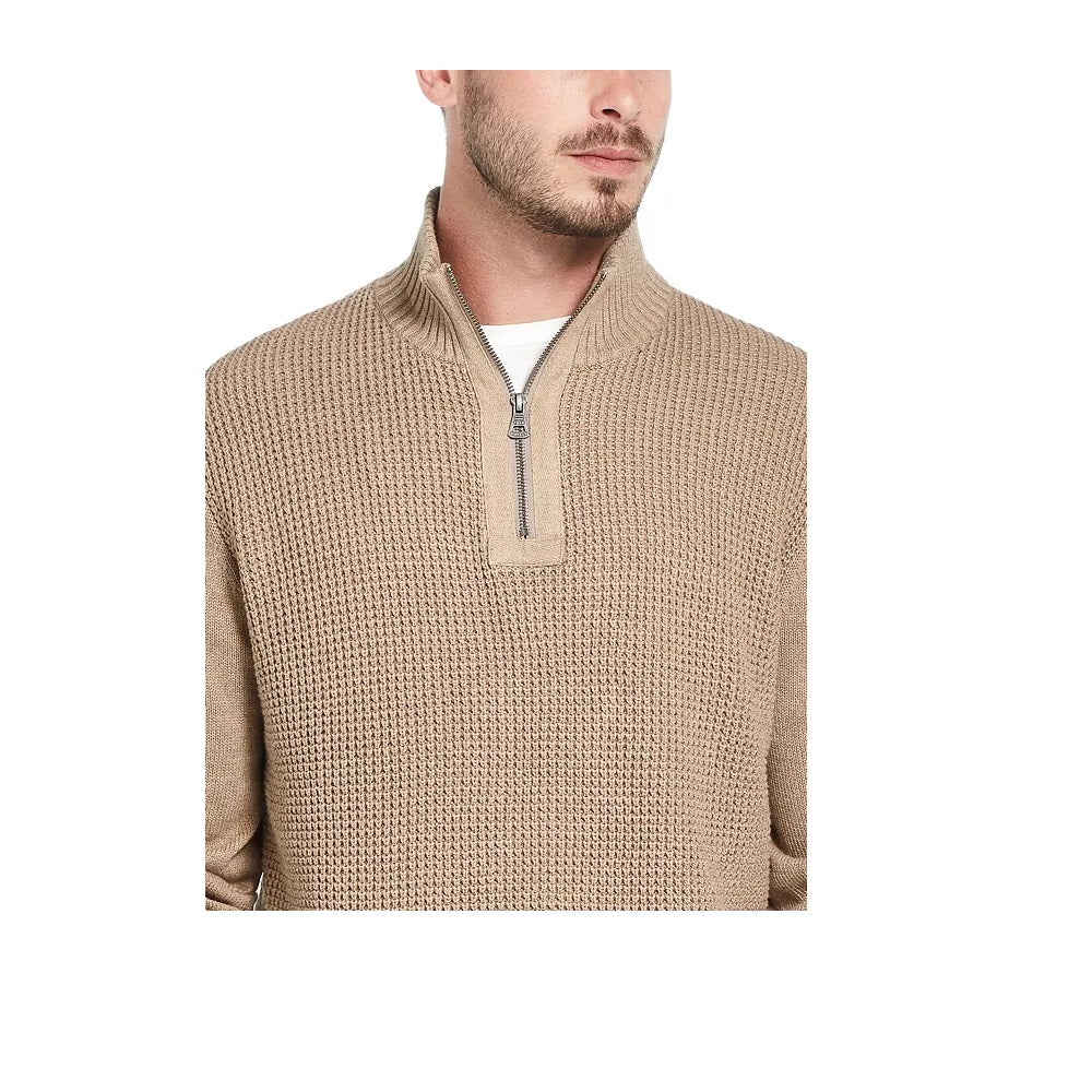 Weatherproof Vintage Men's Waffle Texture Quarter Zip Sweater Brown Size Medium
