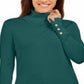 JM Collection Women Stud-Sleeve Pullover Turtleneck Sweater Green Size Small