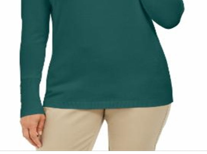 JM Collection Women Stud-Sleeve Pullover Turtleneck Sweater Green Size Small
