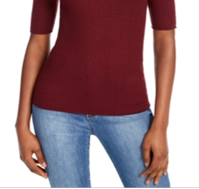Maison Jules Women's Ribbed Mock Neck Top Red Size L