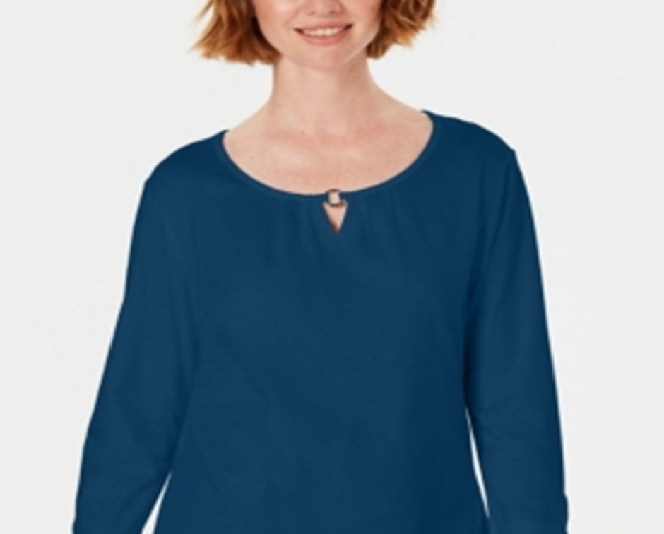 Karen Scott Women's Three Quarter Sleeve Top Blue Size Large