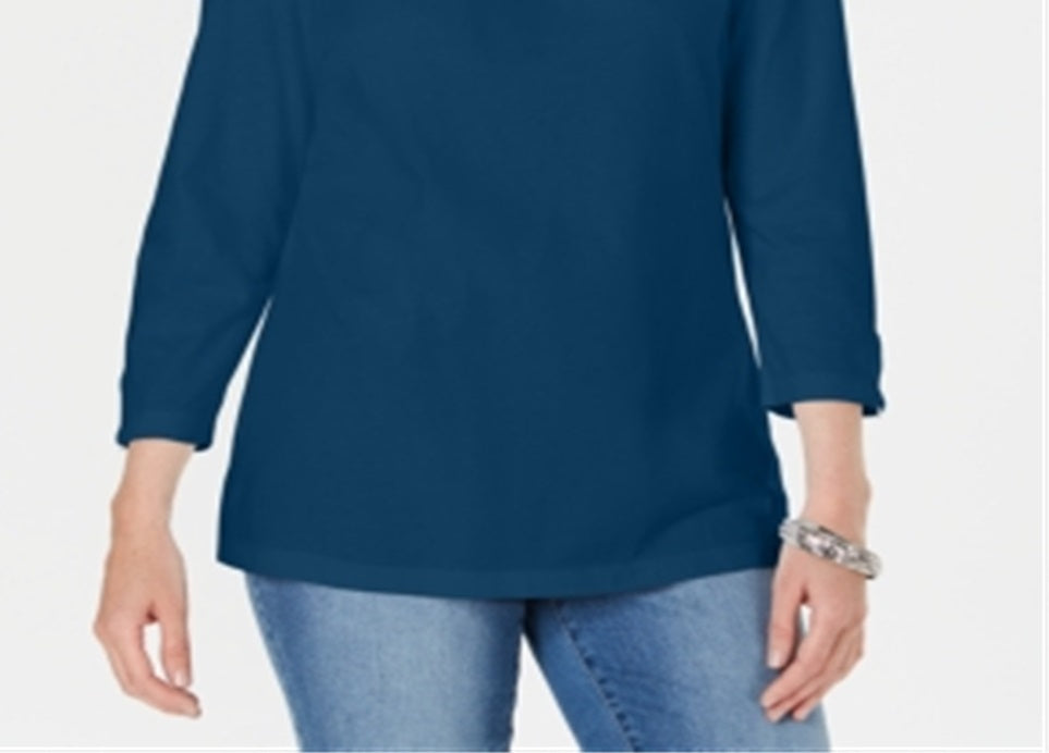 Karen Scott Women's Three Quarter Sleeve Top Blue Size Large