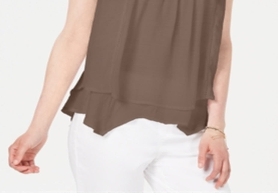 Style & Co Women's Lace Trim Swing Shell Brown Size Large