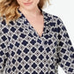 Charter Club Women's Printed Pleat Shoulder Top Blue Size S