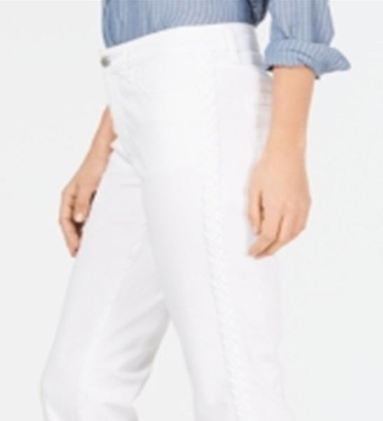 Charter Club Women's Lexington Straight Leg Braid-Stripe Jeans White Size 8