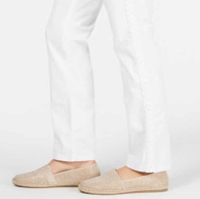 Charter Club Women's Lexington Straight Leg Braid-Stripe Jeans White Size 8