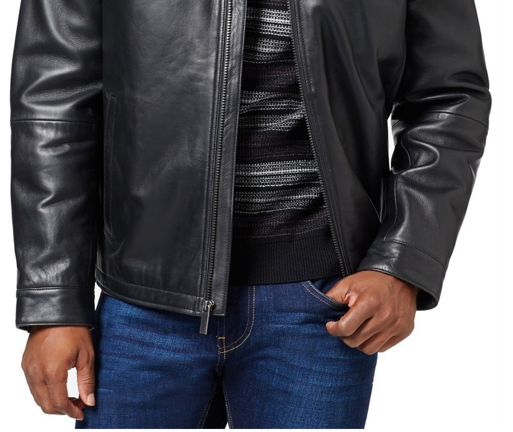Perry Ellis Men's Lambskin Leather Jacket Black Size Small