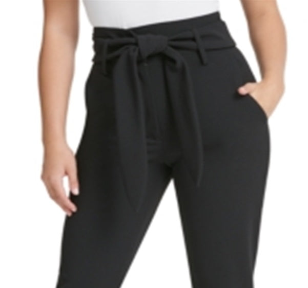 DKNY Women's Belted Zippered Pocketed Pants Black Size 16