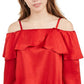 BCX Junior's Ruffled Tie Hem Top Red Size Small