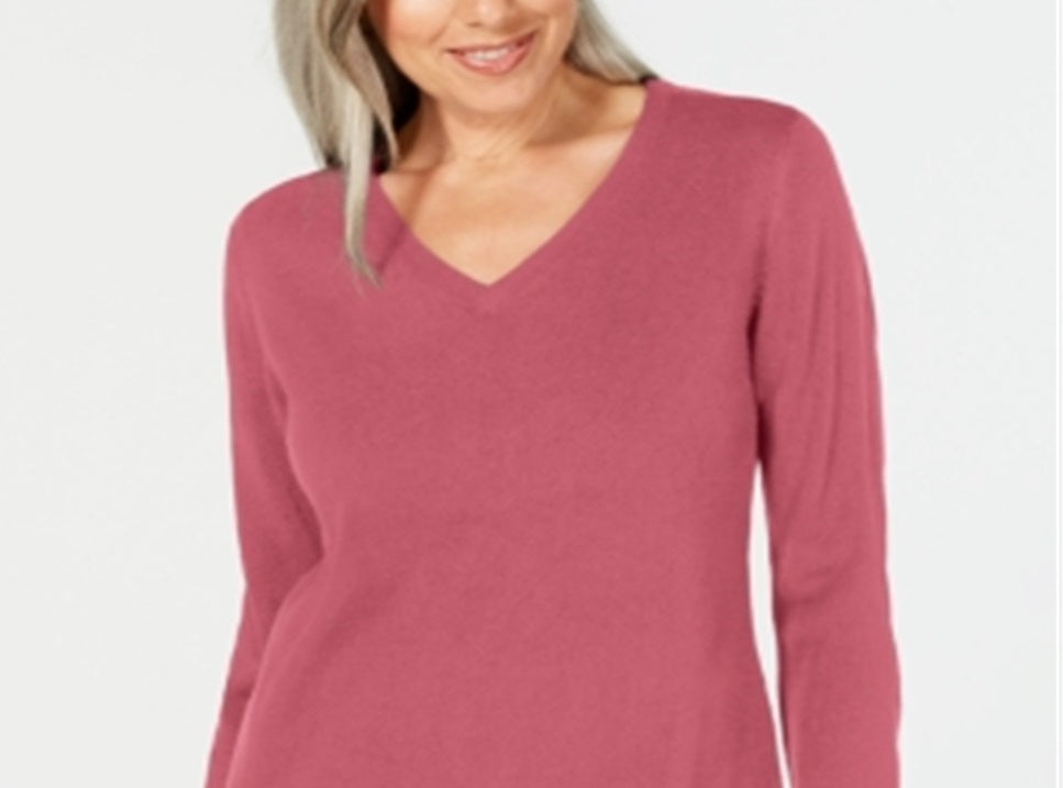 Karen Scott Women's V Neck Sweater Pink Size Medium