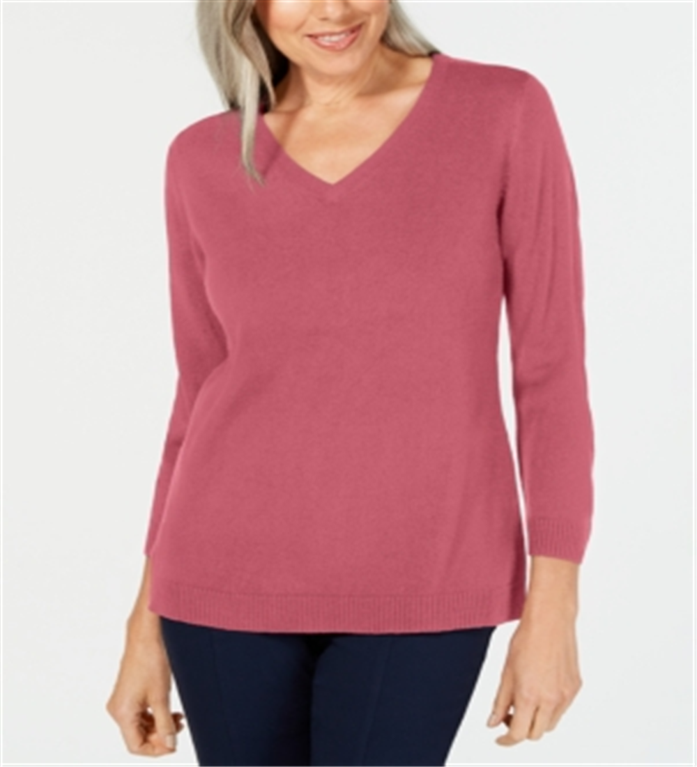 Karen Scott Women's V Neck Sweater Pink Size Medium