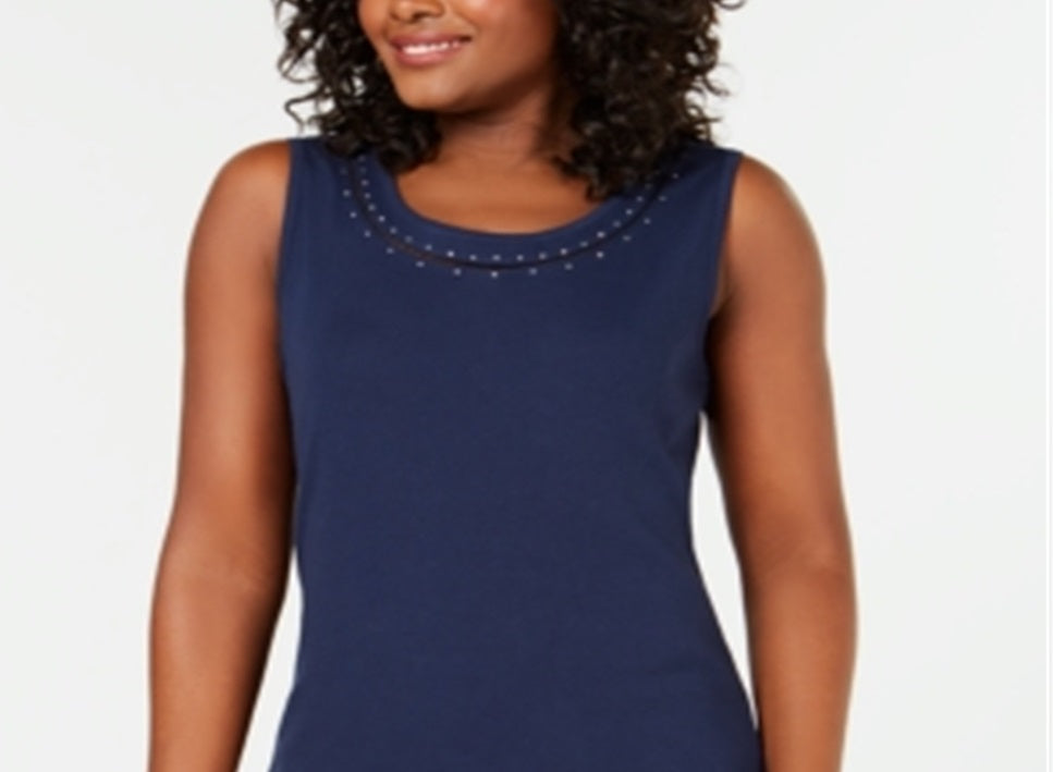 Karen Scott Women's Studded Neck Sleeveless Top Blue Size X-Large