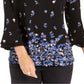 Charter Club Women's Floral Print Bell Sleeve Blouse Blue Size Medium