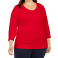 Karen Scott Women's Cotton Button Trim Top Red Size X-Large