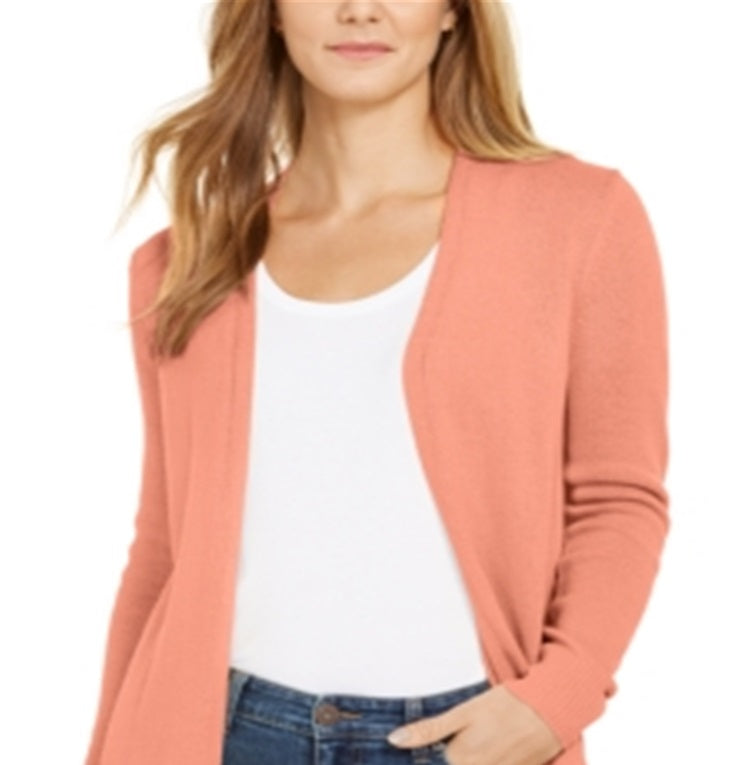 Charter Club Women's Open Front Curved Hem Completer Sweater Pink Size Petite X-Large