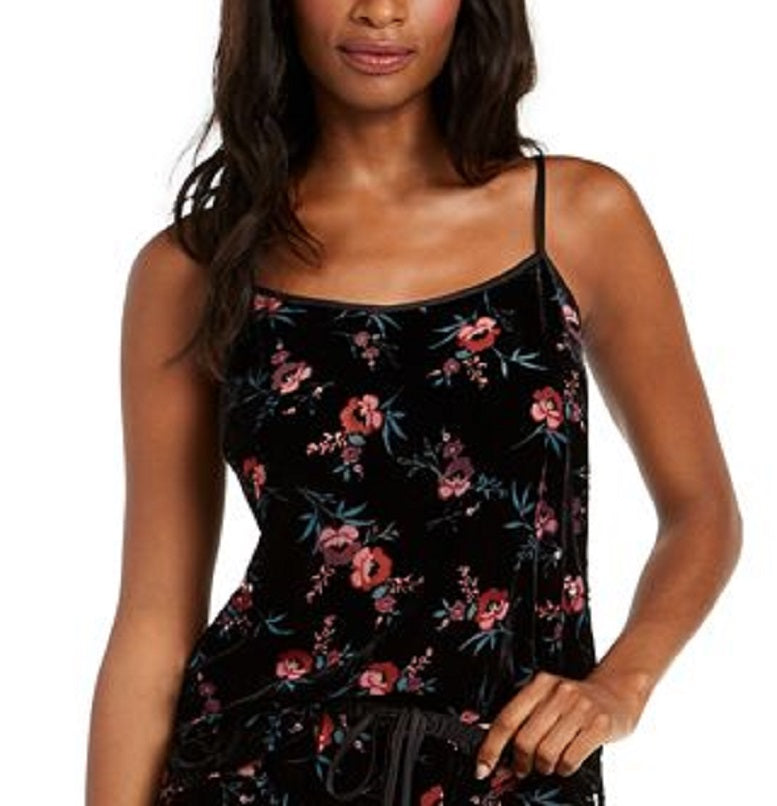 INC International Concepts Women's Intimates Velvet Floral Everyday Pajamas Black Size Medium