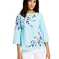 Charter Club Petite Floral-Embroidered Linen-Blend Top Blue Size Petite L