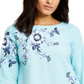 Charter Club Petite Floral-Embroidered Linen-Blend Top Blue Size Petite L