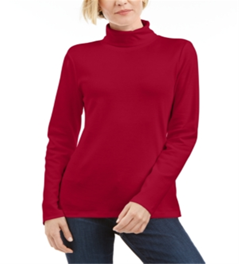 Karen Scott Petite Cotton Turtleneck Top - New Red Amore Red Size Petite S