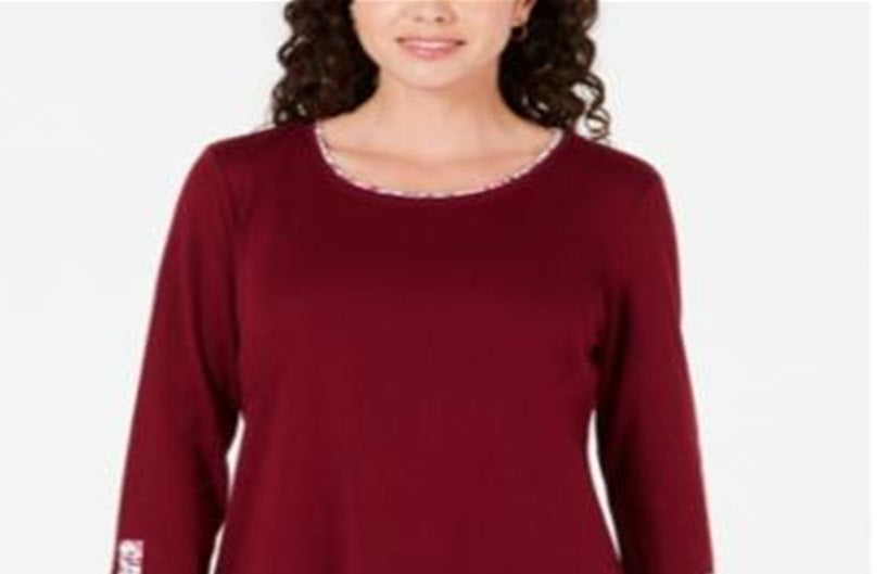 Karen Scott Women's Printed Trim Top Red Size Petite