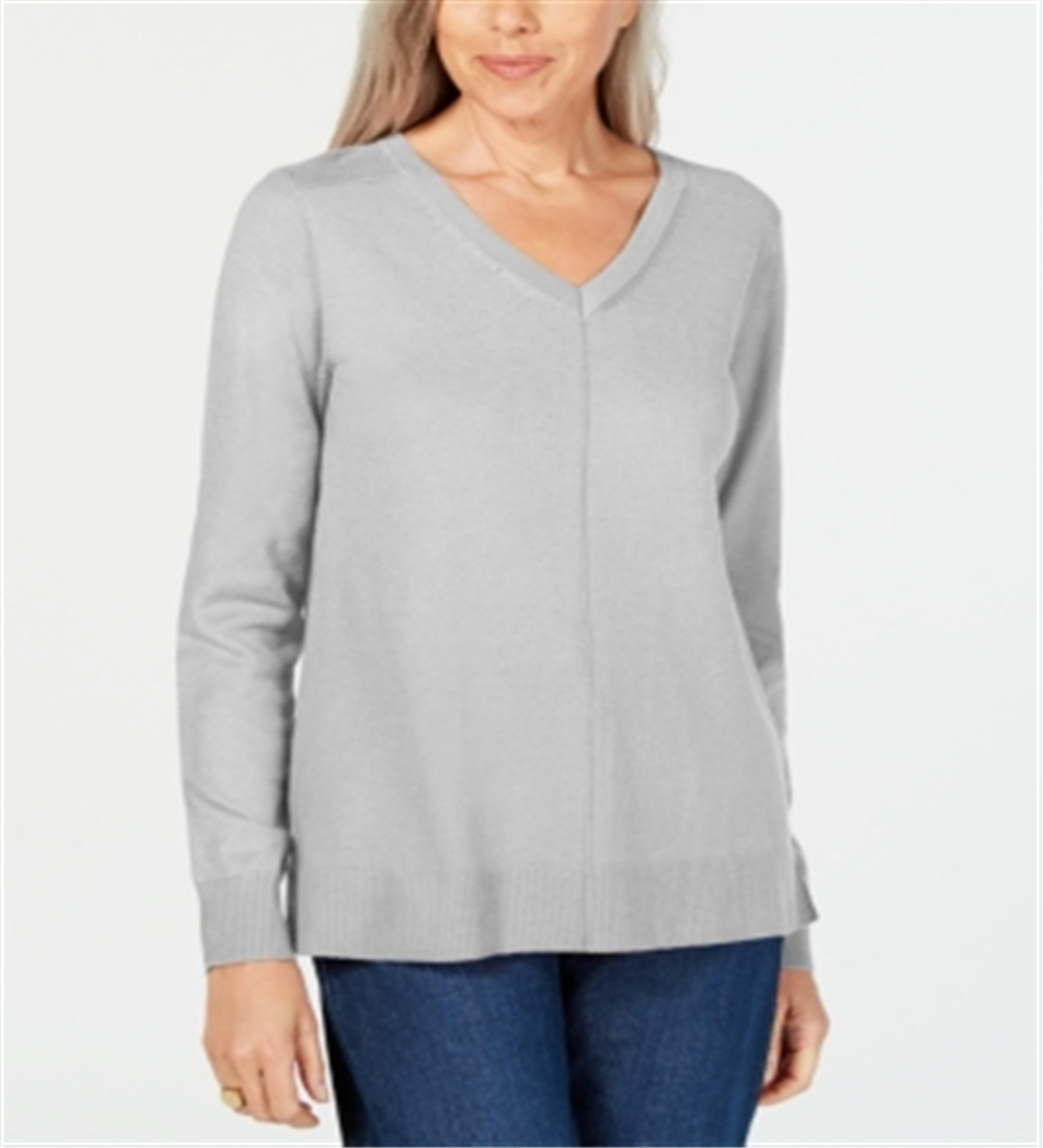 Karen Scott V-Neck Pullover Sweater Gray Size 2XL