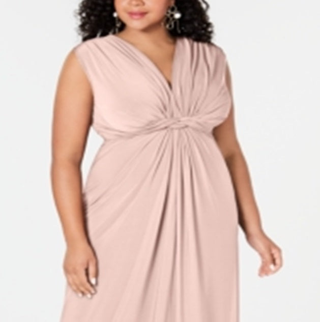 Love Squared Women's Sleeveless V Neck Maxi Fit Flare Formal Dress Pink Size 1X