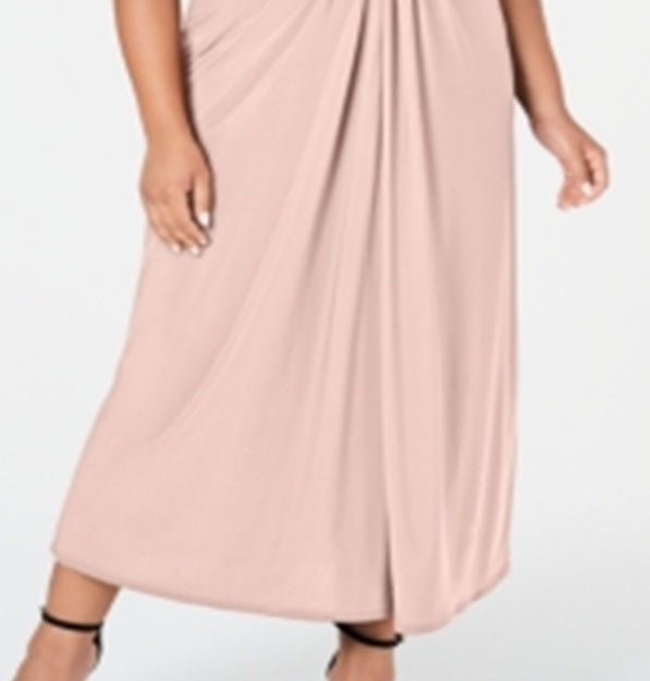 Love Squared Women's Sleeveless V Neck Maxi Fit Flare Formal Dress Pink Size 1X
