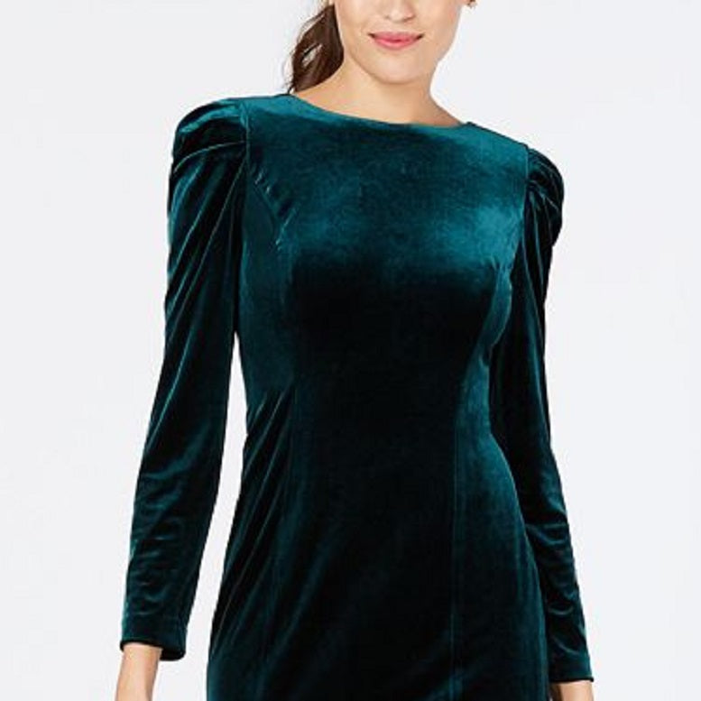 Vince Camuto Women's Velvet Puff Sleeve Sheath Dress Green Size 12