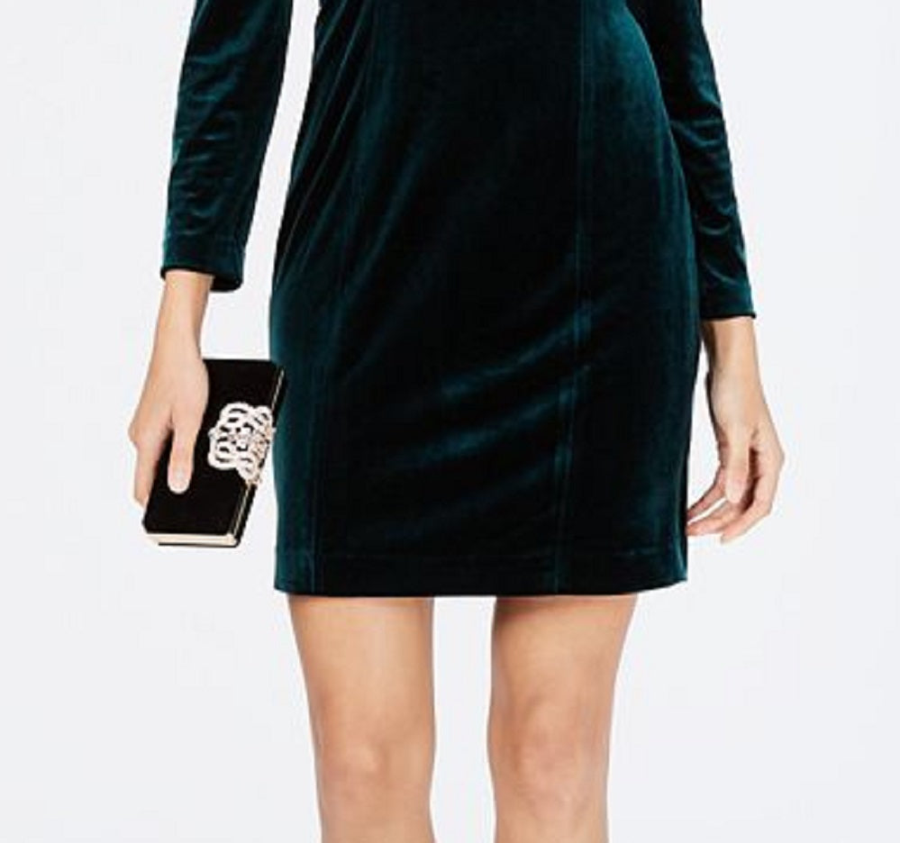 Vince Camuto Women's Velvet Puff Sleeve Sheath Dress Green Size 12