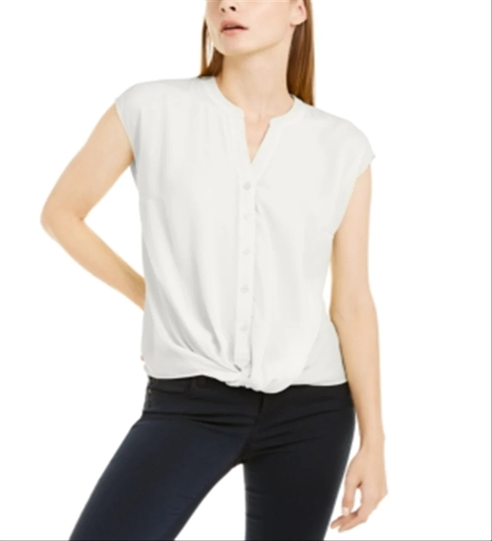 INC International Concepts Women's Petite Twist-Front Top  White Size Petite S