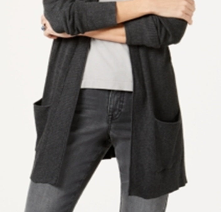Style & Co Women's Waffle Thermal Long Cardigan Gray Size Petite S