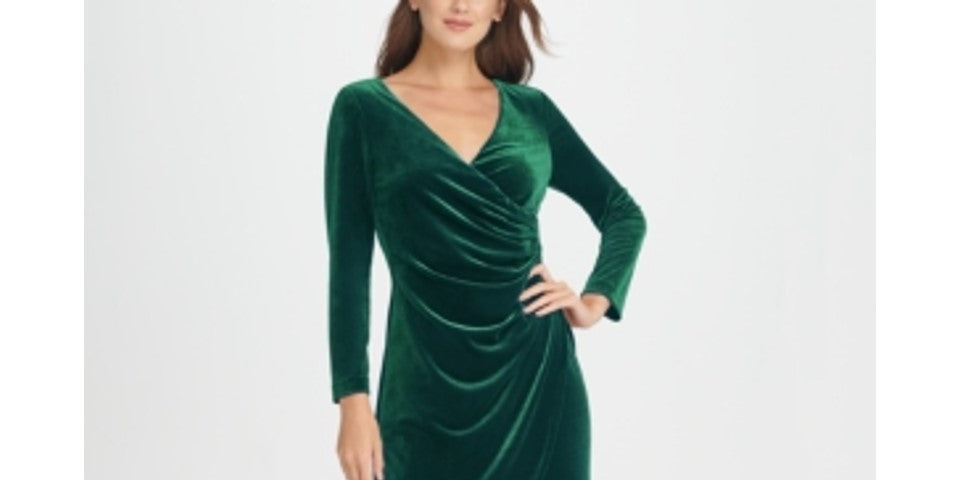 Dkny Women's  Velvet Side Ruche Sheath Dress Green Size 10