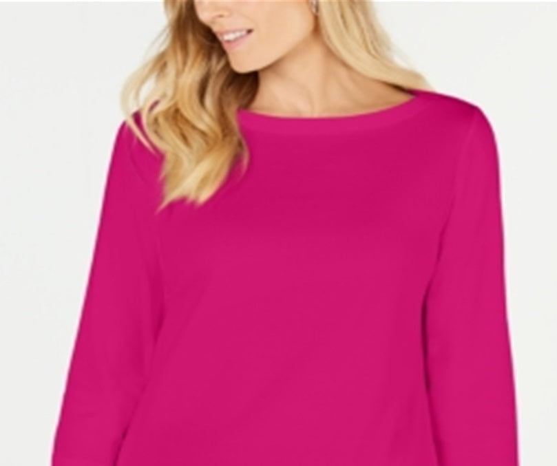 Karen Scott Women's Cotton Boat Neck 3/4 Sleeve Knit Top Purple Size XL
