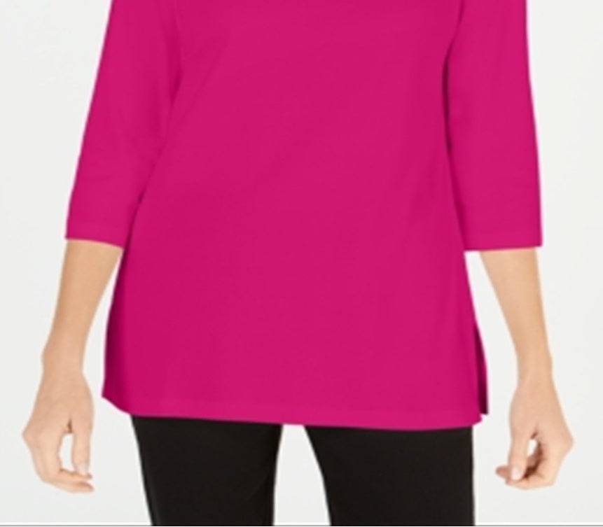 Karen Scott Women's Cotton Boat Neck 3/4 Sleeve Knit Top Purple Size XL