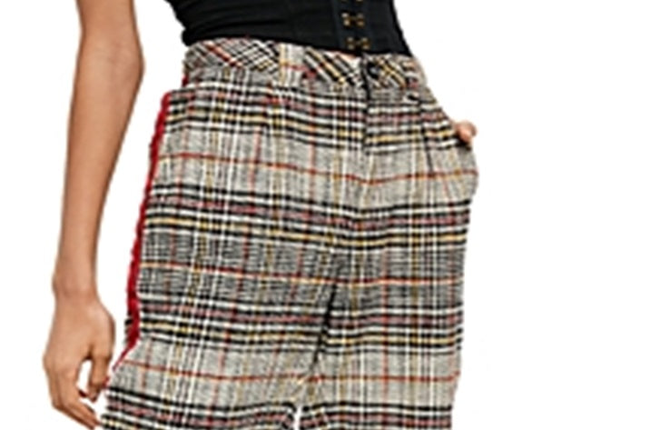Free People Women's Good Vibes Plaid Straight Leg Pants Brown Size 0